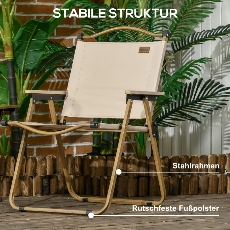 Outsunny Campingstühle, 2 x Strandstuhl, faltbar, Stahl, Holzoptik, Khaki(m-7)