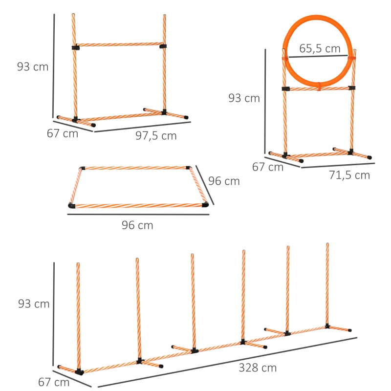 PawHut Set Agility para Entrenamiento de Perros con Slalom Obstáculos Ajustables Silbato y Bolsa de Transporte