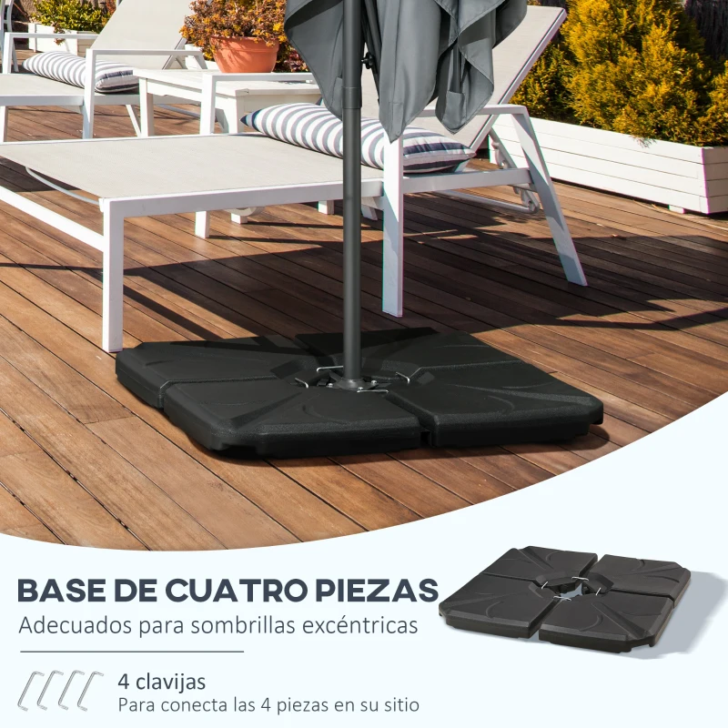 Outsunny Base para Sombrilla de 4 Piezas Rellenable con Arena 72 kg o Agua 56 kg para Jardín Patio Terraza Negro