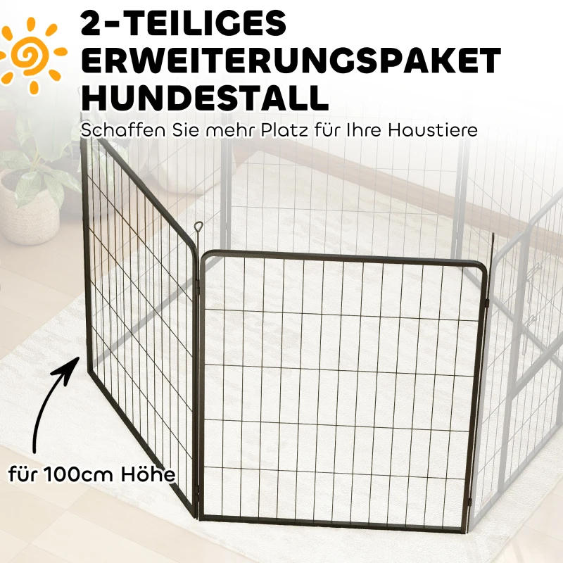 PawHut Zestaw 2 Paneli Rozszerzających dla Wybiegu Szczeniąt, Panele Ogrodzeniowe, Plac Zabaw dla Zwierząt, Ogrodzenie z Stali, Czarny