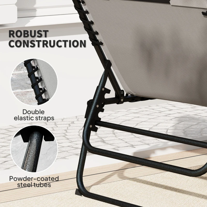 Outsunny Set of Two Reclining Sun Loungers - Light Grey