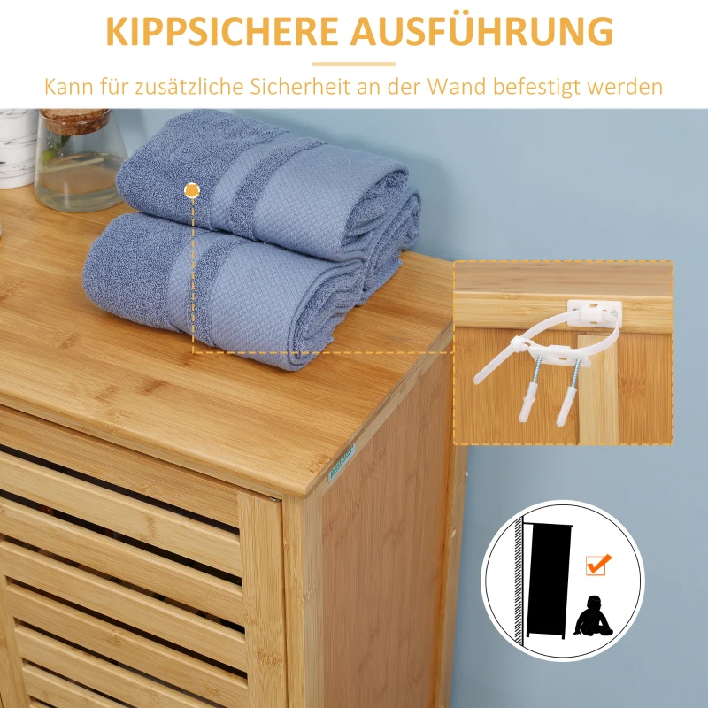 kleankin Badezimmerschrank, Bambusschrank mit Lamellendesign für Badezimmer, Flur, kompakte Größe, viel Stauraum, Naturholz(m-7)