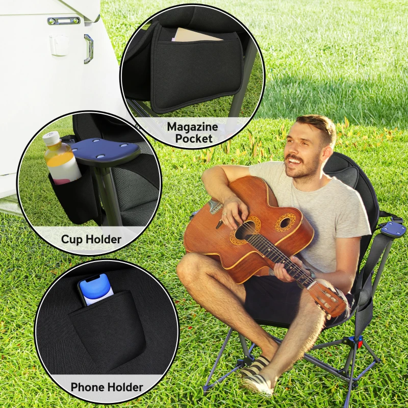 Outsunny Hammock Camping Chair Set of 2, Adjustable Back Portable Swinging Camping Chair with Cup Holder, Headrest, Padded Seat and Carry Bag for Travel Fishing Hiking, Black