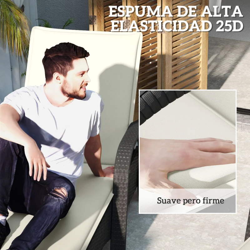 Outsunny 2 Cojines para Tumbonas de Jardín con Protección UV Resistentes a Salpicaduras 193x58x6 cm Crema