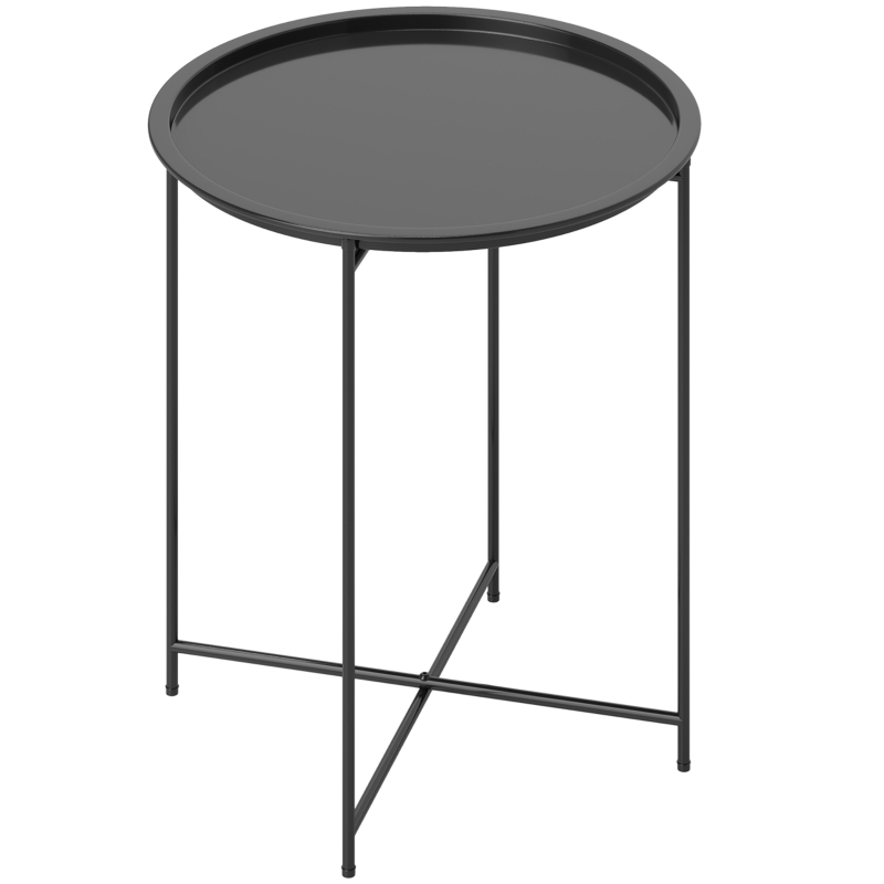 Outsunny Mesa de Jardín Redonda con Bandeja Extraíble Patas Ajustables y Acabado en Acero para Exterior Ø46x50 cm Negro