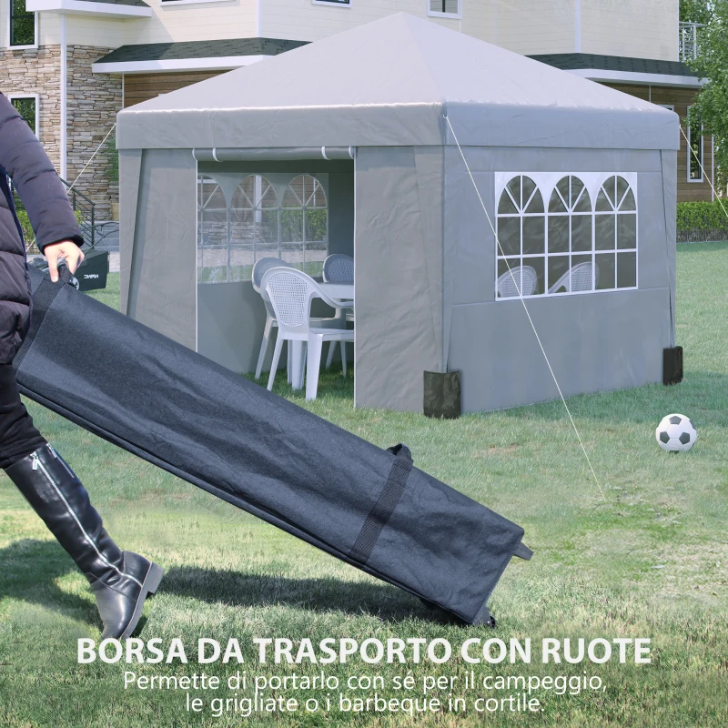 Outsunny Gazebo 3x3 m Pieghevole ad Altezza Regolabile con Finestrelle, in Acciaio e Tessuto Oxford Grigio Chiaro