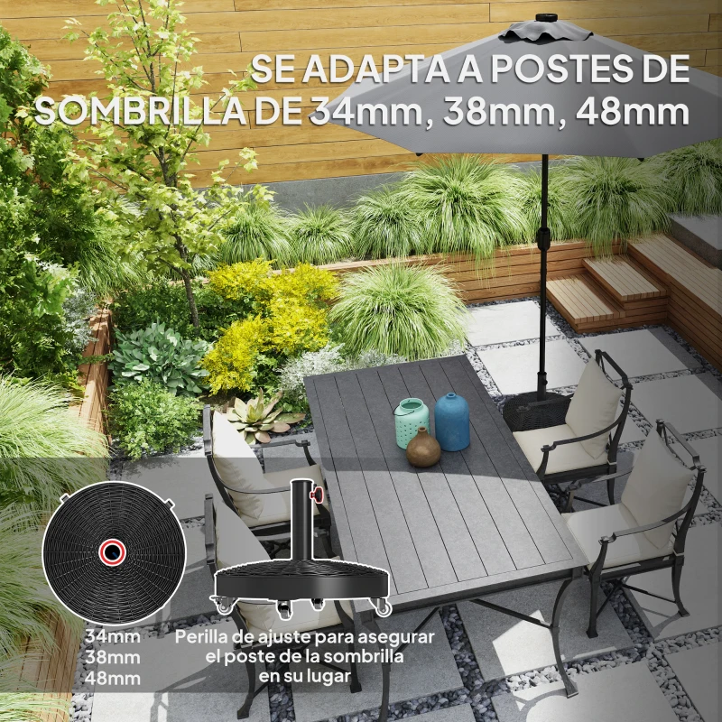 Outsunny Base para Sombrilla Pesada de 25 kg con Ruedas para Sombrillas de hasta Ø3 m y Postes de 34-48 mm Ø52x42 cm Negro