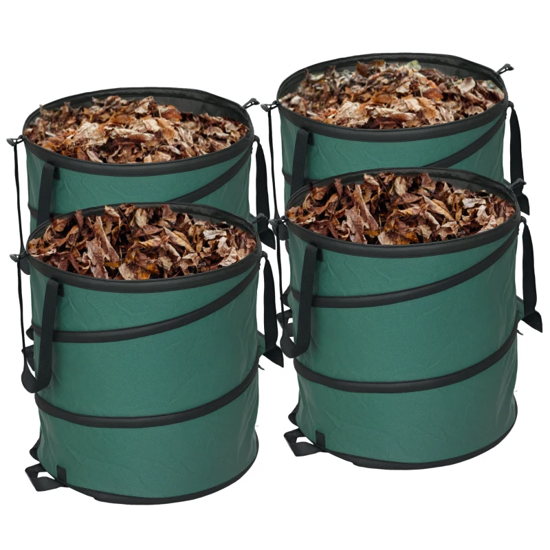 Outsunny Wodoodporny Gartensack 4x86L na odpady ogrodowe z uchwytami, stabilny i trwały, zielony