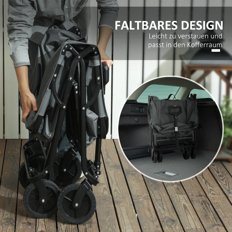 Outsunny Gartenwagen 120 kg belastbar, klappbar Transportwagen mit herausnehmbare Plane 160 Liter Dunkelgrau