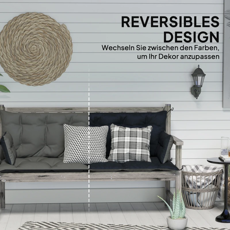 Outsunny Outdoor-Kissen-Set für Bank oder Hollywoodschaukel, zweifarbig, Polyester, Schaumstoff, 180 x 110 x 8 cm, Dunkelgrau
