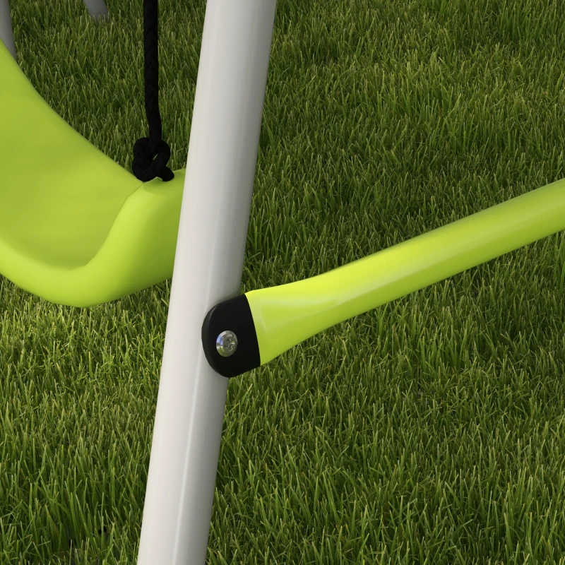 Outsunny Baloiço para Crianças Baloiço Jardim com 1 Baloiço Simples 1 Planador e Anti-UV 255x160x180 cm Cinza e Verde