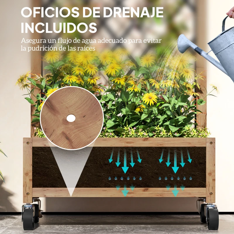 Outsunny 2 Jardineras de Madera Elevadas con Enrejado Metálico para Plantas Trepadoras y Flores 52x25x97 cm Marrón y Negro