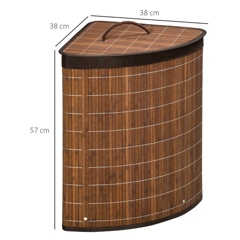 HOMCOM Bamboo Laundry Basket with Lid, 55 Litres Laundry Hamper with Removable Washable Lining,  Corner Washing Baskets, 38 x 38 x 57cm, Brown