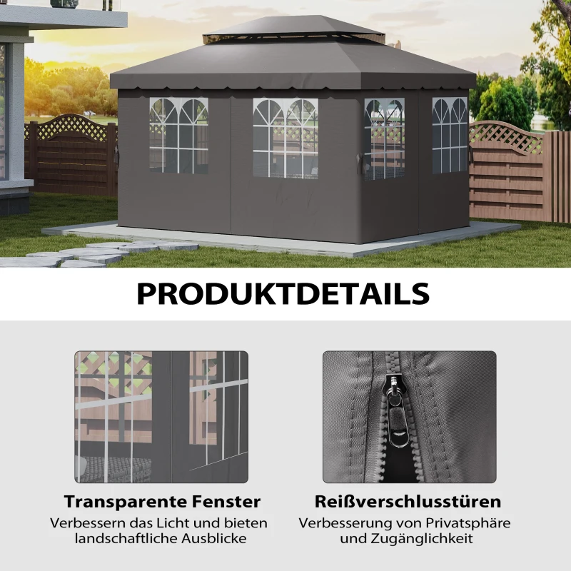 Outsunny Pavillon-Seitenwände, 4 Seitenwand-Paneele für Gartenpavillon, mit Reißverschluss, 3 x 4 m Pavillon, Dunkelgrau(m-7)