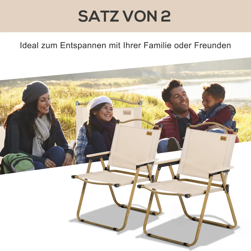 Outsunny Campingstühle, 2 x Strandstuhl, faltbar, Stahl, Holzoptik, Khaki(m-4)