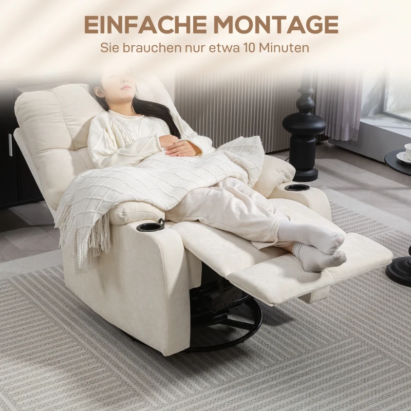 HOMCOM Relaxstoel met Voetensteun, Ligstoel, Draaibaar tot 150 kg, Stalen Frame, 88x96x108cm, Beige(m-7)