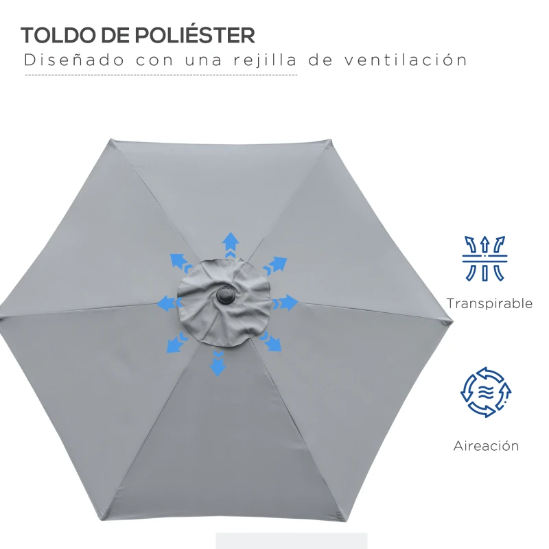 Outsunny Sombrilla de Jardín Ø230x216 cm con Apertura Manual Ángulo Ajustable e Impermeable para Terraza Piscina Gris