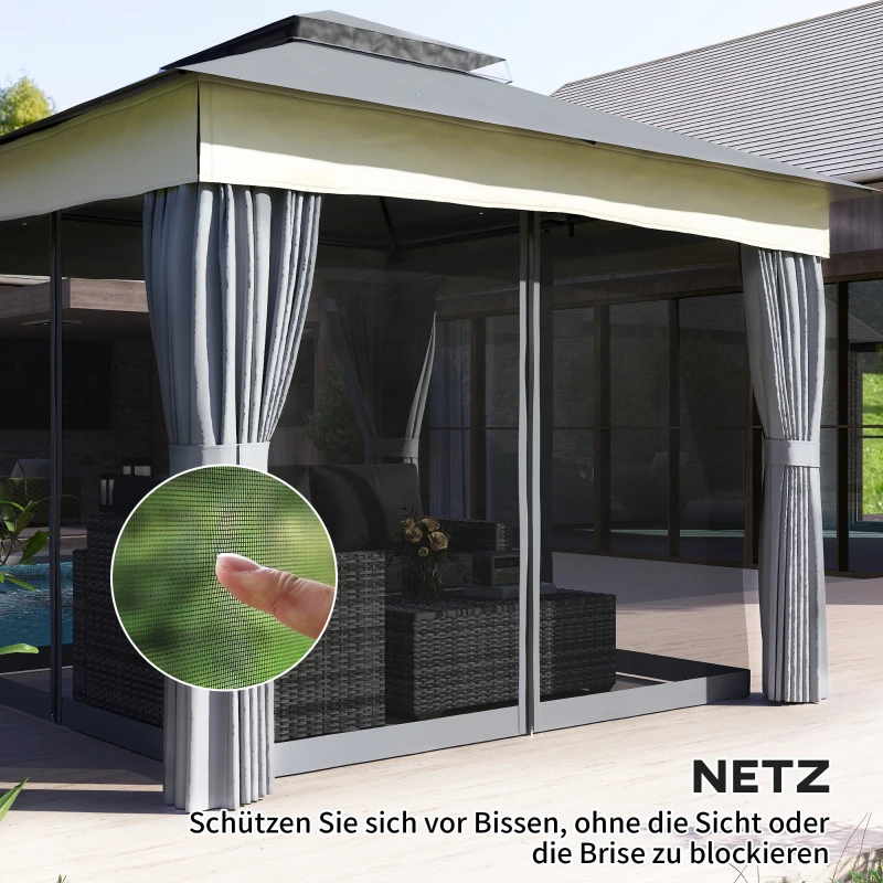 Outsunny Pavillon mit Doppeldach, 3x3 m Wasserabweisend Stabil Winterfest Gartenpavillon aus Metall Dunkelgrau