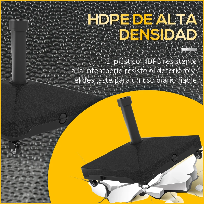 Outsunny Base para Sombrilla con Ruedas de Exterior para Mástil de 24-38 mm Rellenable con Agua o Arena 45x45x40 cm Negro