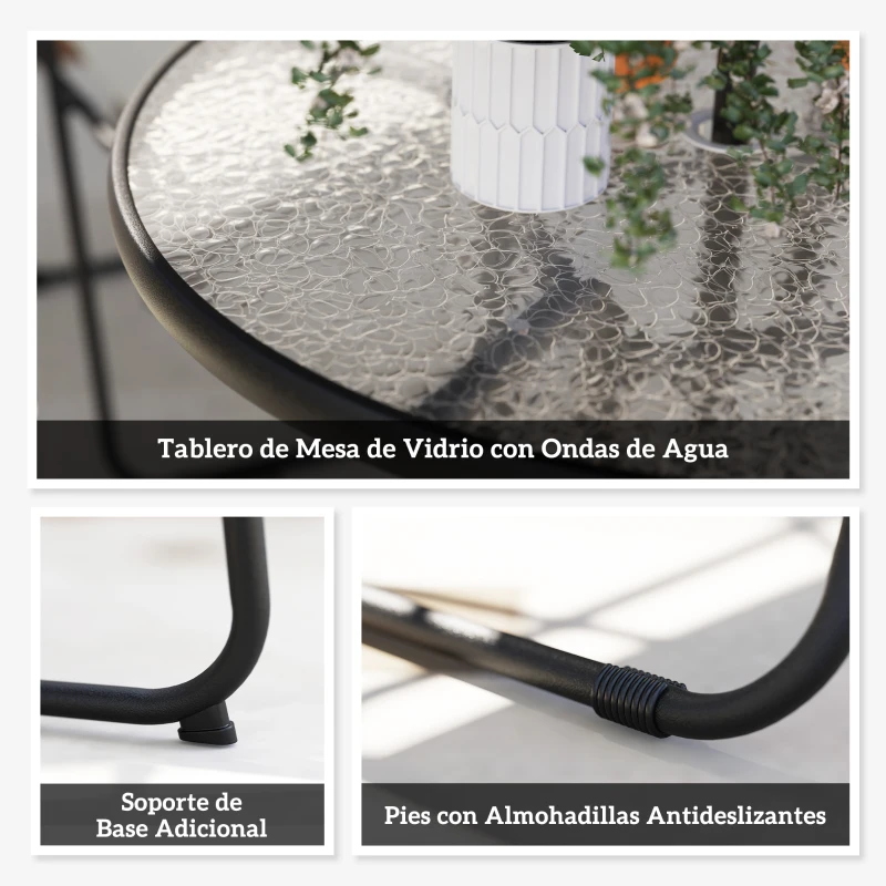 Outsunny Conjunto de Muebles de Jardín de 6 Piezas con Mesa Redonda Sillas Plegables y Sombrilla para Patio y Terraza Crema