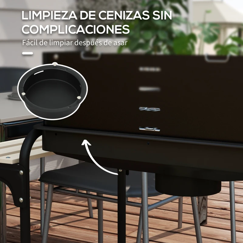 Outsunny Barbacoa de Carbón con Ruedas Parrilla Ajustable en Altura Estantes y 6 Ganchos 103x47x95 cm Negro