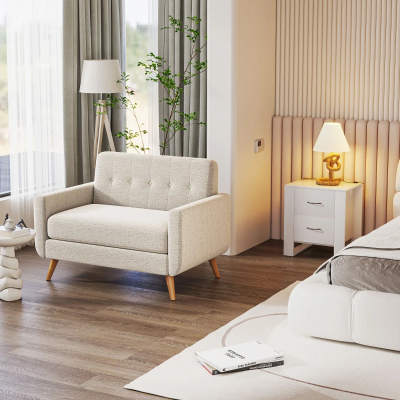 HOMCOM Sofá de 2 Plazas Moderno con Reposabrazos y Patas de Madera Carga 240 kg para Dormitorio Oficina 114x71x82 cm Beige(m-8)