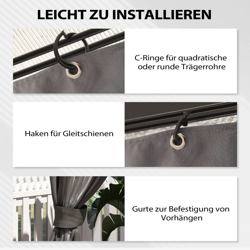 Outsunny Paviljoenzijwanden, 4 zijwandpanelen voor tuinpaviljoen, met ritssluiting, 3 x 3 m Paviljoen, Donkergrijs