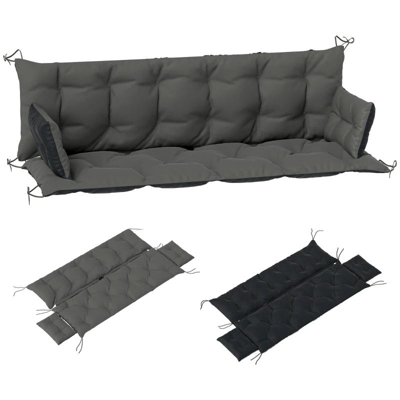 Outsunny Outdoor-Kissen-Set für Bank oder Hollywoodschaukel, zweifarbig, Polyester, Schaumstoff, 180 x 110 x 8 cm, Dunkelgrau