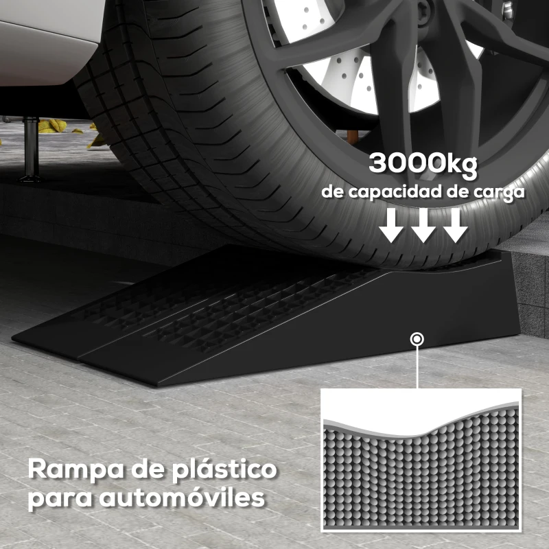 HOMCOM Conjunto de 2 Rampas para Coche de Plástico Rampas Portátiles Carga de hasta 3 Toneladas Rampas para SUV Furgonetas