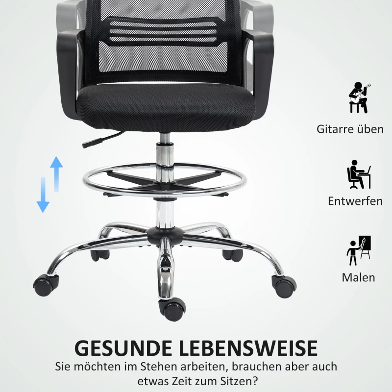 HOMCOM Bürostuhl, Drehstuhl, drehbarer Schreibtischstuhl, verstellbar, rollbar, Schwarz(m-4)
