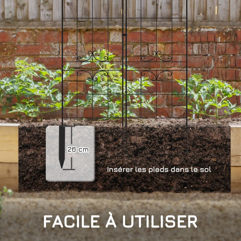Outsunny Lot de 2 treillis de jardin, support pour plantes grimpantes en métal, 50L x 181H cm, noir