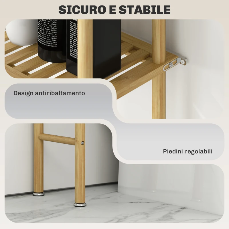 HOMCOM Mobile Sopra WC a 3 Ripiani a Doghe Salvaspazio in Bambù, 63.5x25.5x181 cm, color Legno