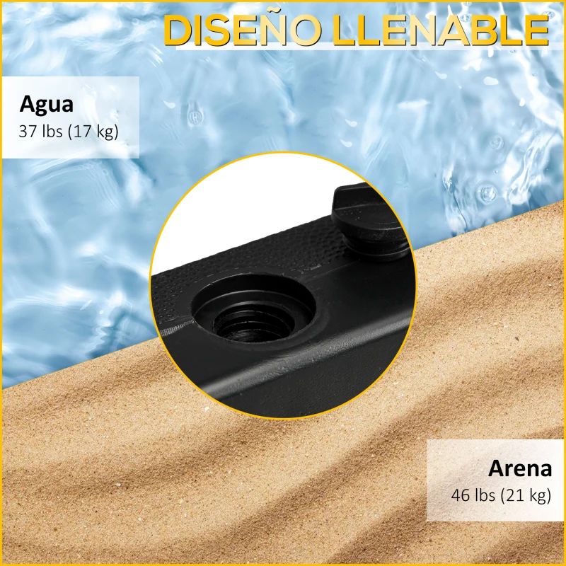 Outsunny Base para Sombrilla con Ruedas de Exterior para Mástil de 24-38 mm Rellenable con Agua o Arena 45x45x40 cm Negro