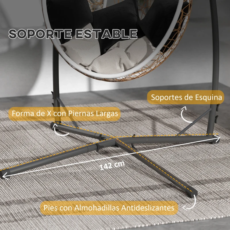 Outsunny Soporte para Silla Colgante con Estructura de Acero Base Estable y Portavaso para Patio Jardín Balcón Negro