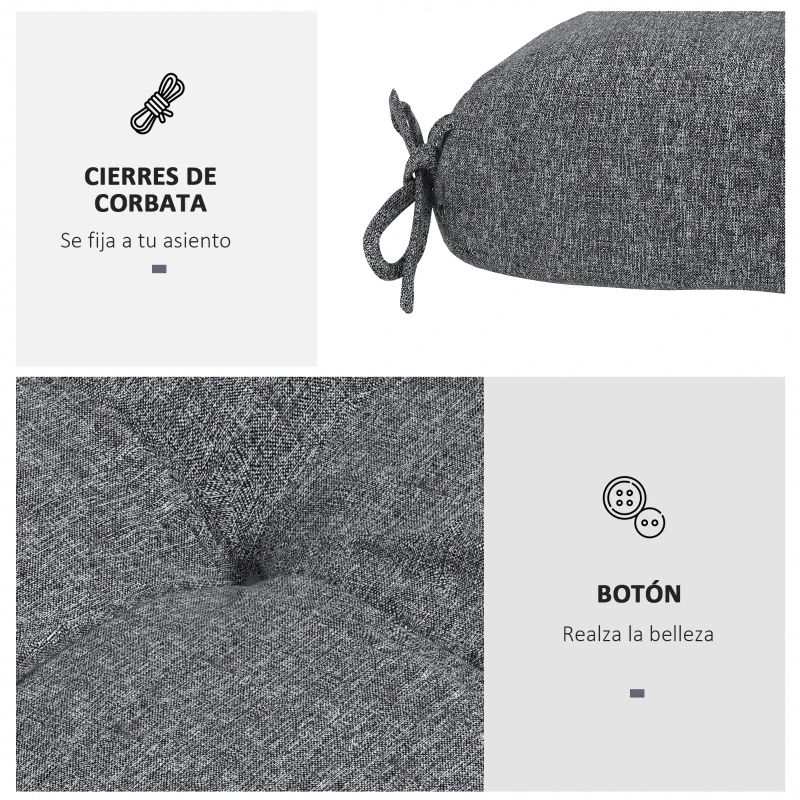 Outsunny Conjunto de Cojines para Sillas de Comedor y Jardín Impermeable y Anti-UV con 2 Cordones de Fijación 48x48x10 cm Gris
