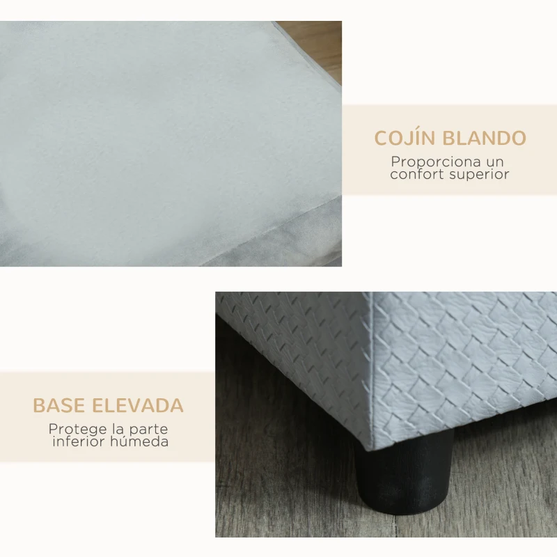 PawHut Sofá para Perros con Almacenaje Oculto y Cojín Diván para Mascotas de Hasta 10 kg 76x45x43 cm Gris Claro