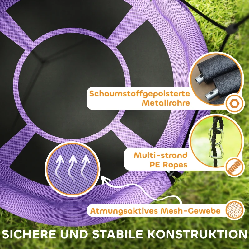 AIYAPLAY Nestschommel, Rond Tuinschommel, 150 kg Draagvermogen, Hoogteverstelbaar, Paars
