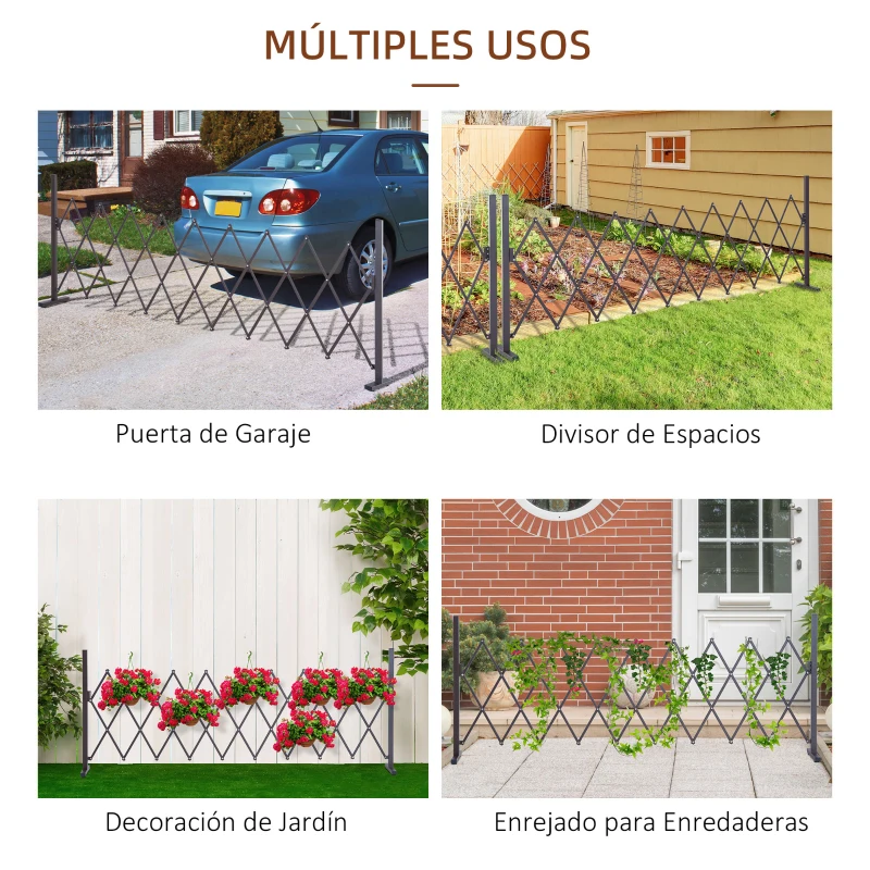 Outsunny Valla de Jardín Exterior de Aleación de Aluminio Puerta de Jardín Exterior Extensible 250x31x103,5 cm Café Oscuro