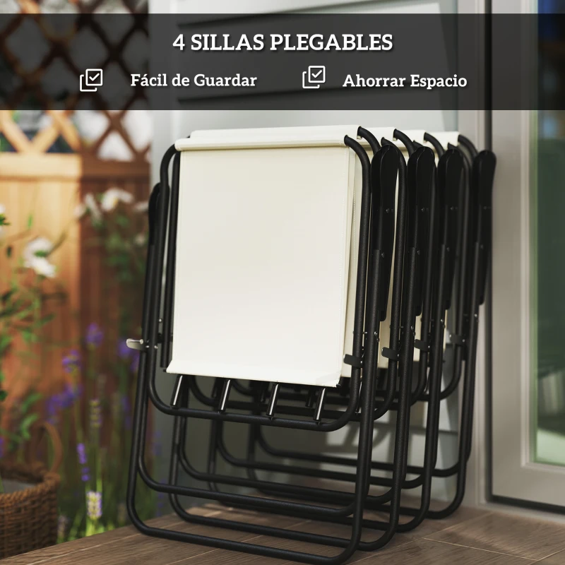 Outsunny Conjunto de Muebles de Jardín de 6 Piezas con Mesa Redonda Sillas Plegables y Sombrilla para Patio y Terraza Crema