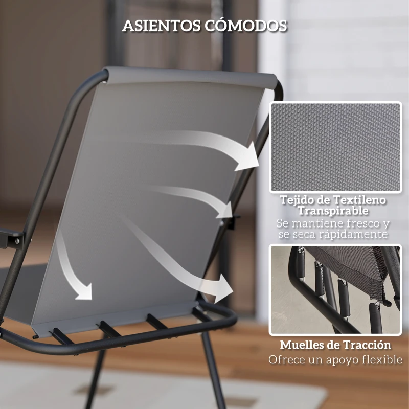 Outsunny Conjunto de Muebles de Jardín de 6 Piezas con Mesa Redonda Sillas Plegables y Sombrilla para Patio y Terraza Color Gris