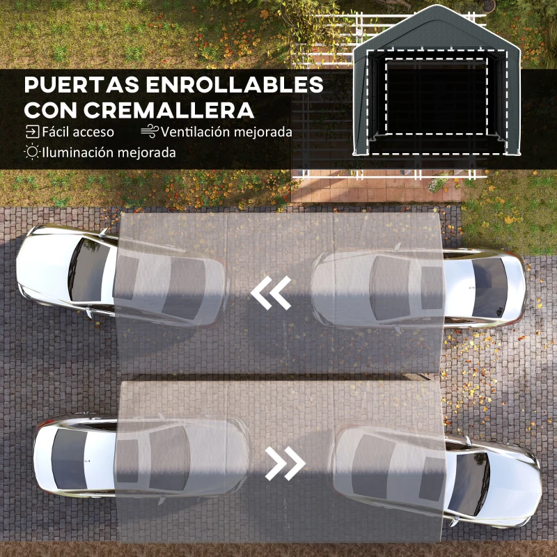 Outsunny Cobertizo Portátil de Exterior 6x3 m con Tejido PE Resistente Estructura de Acero y Paredes Desmontables Gris Oscuro