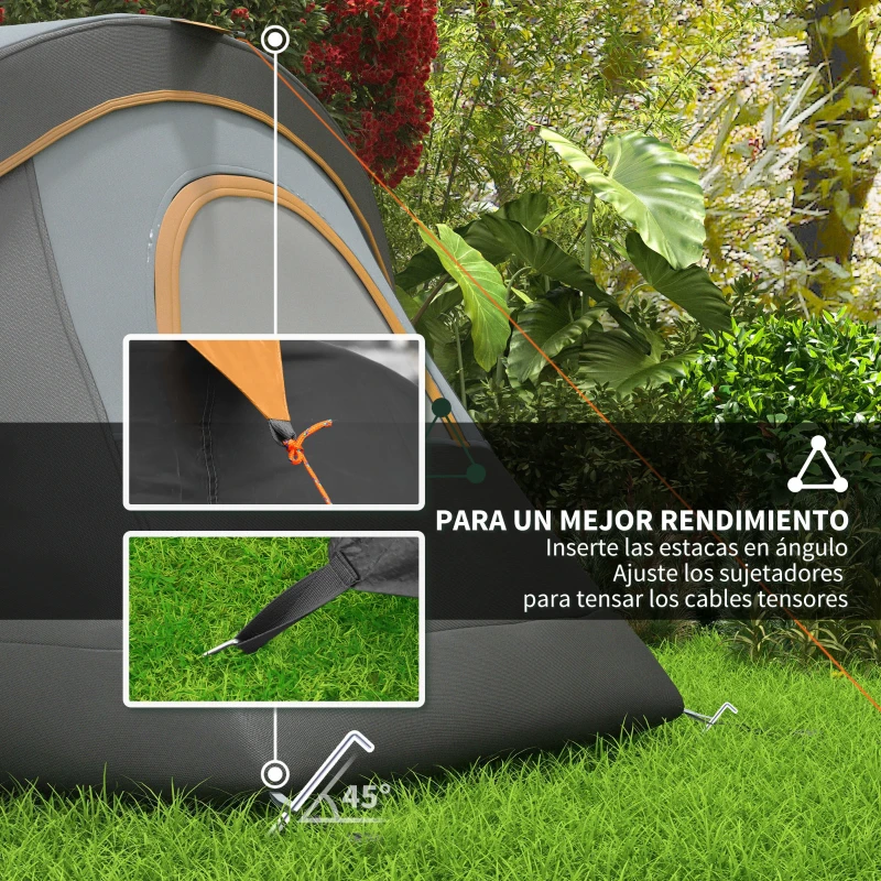 Outsunny Tienda de Acampada para 5-6 Personas Impermeable 3000mm+ con Bolsa de Transporte y Gancho 455x220x180 cm Gris