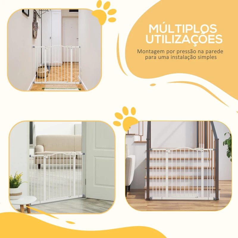 PawHut Barreira de Segurança para Cães com Largura Ajustável 74-100 cm e Extensões para Escadas e Portas Branco