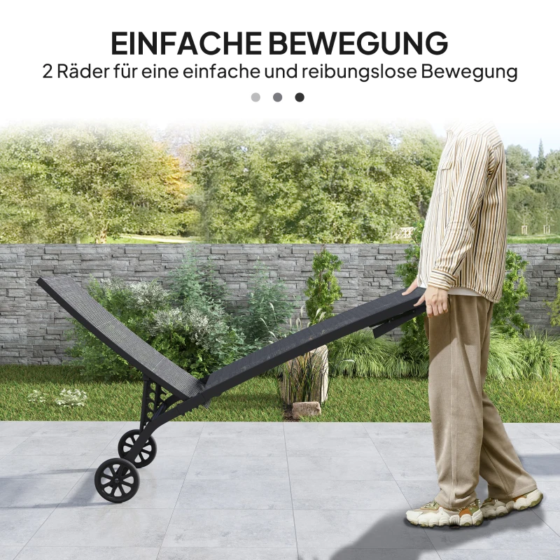 Outsunny Sonnenliege, 5-stufig verstellbare Rücklehne, atmungsaktiver Stoff, Aluminiumrahmen, Schwarz, 195 x 66 x 34 cm