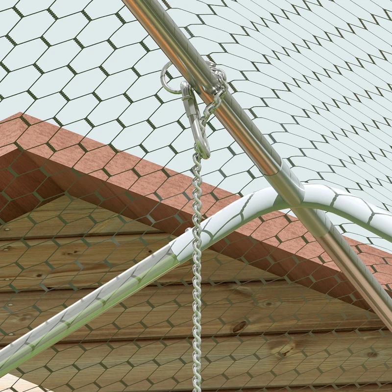 PawHut Hühnerstall, Freilaufgehege für Hühner, mit UV-beständiger Plane, Stahlgitter, Futterautomat, für 24-30 Hühner