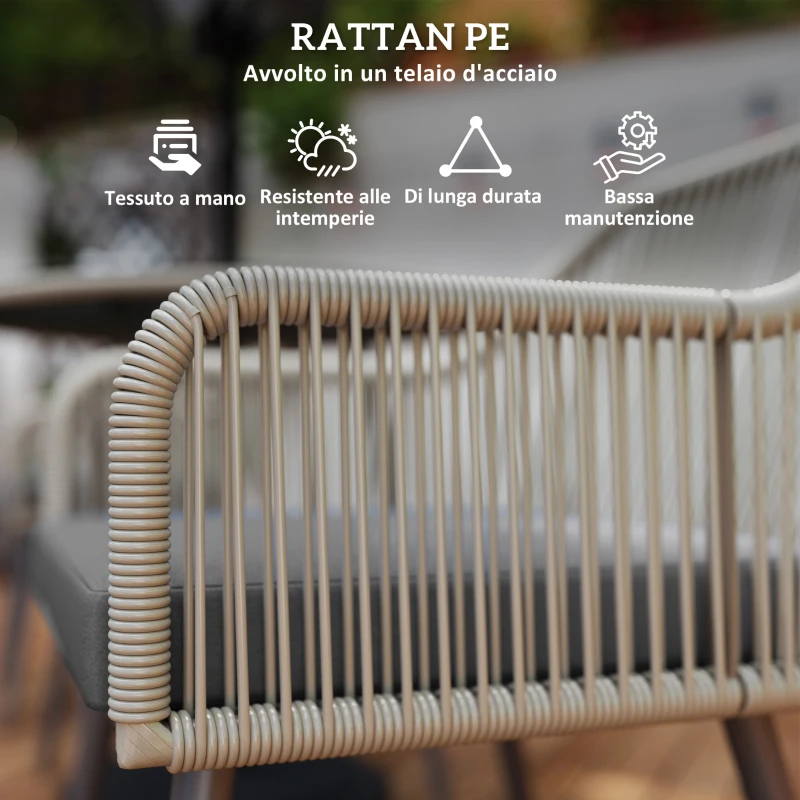 Outsunny Set da Giardino 5 Pezzi in Rattan e Acciaio con 4 Sedie da Esterno e Tavolo Rotondo con Foro, Marrone e Grigio