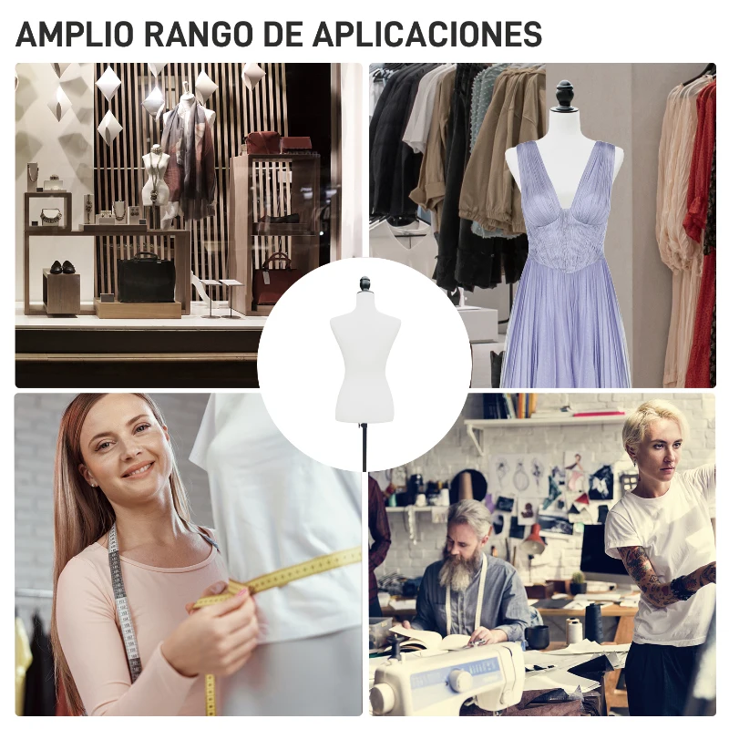 HOMCOM Maniquí Mujer Ajustable a 130-168 cm con Trípode de Madera 50 Alfileres de Colores para Fotografía de Moda Blanco