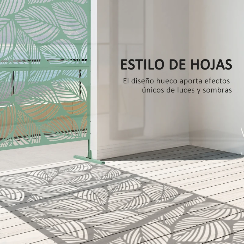 Outsunny Separador de Ambientes con 3 Piezas Patrón de Hoja Grande Pantalla de Privacidad de Acero 122x45x198 cm Verde