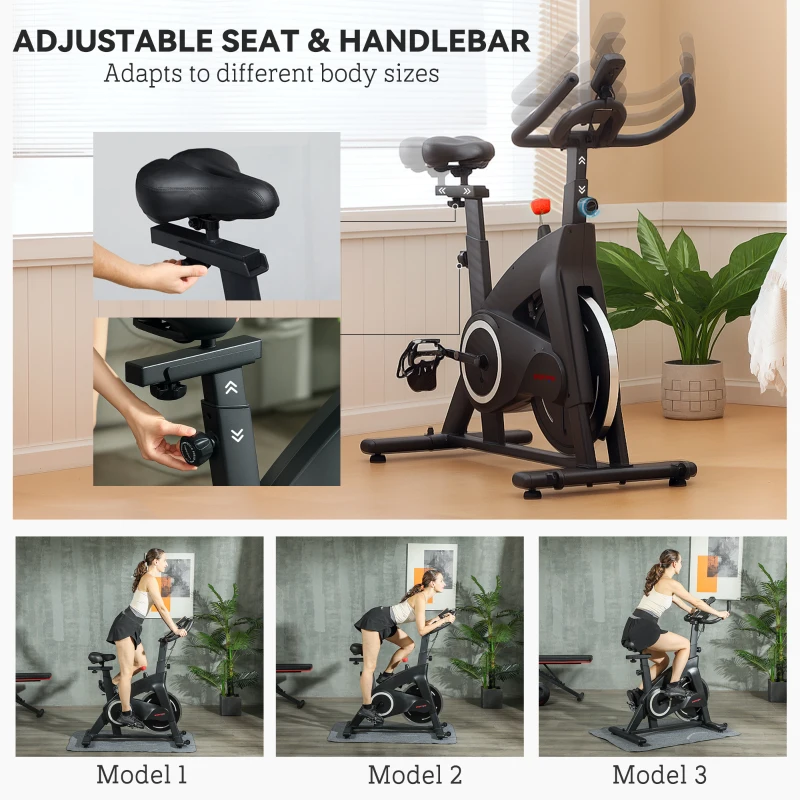 SPORTNOW Bicicletă Magnetică cu Ghidon, Șa Reglabilă și Monitor LCD, 106x53x111-123 cm, Negru