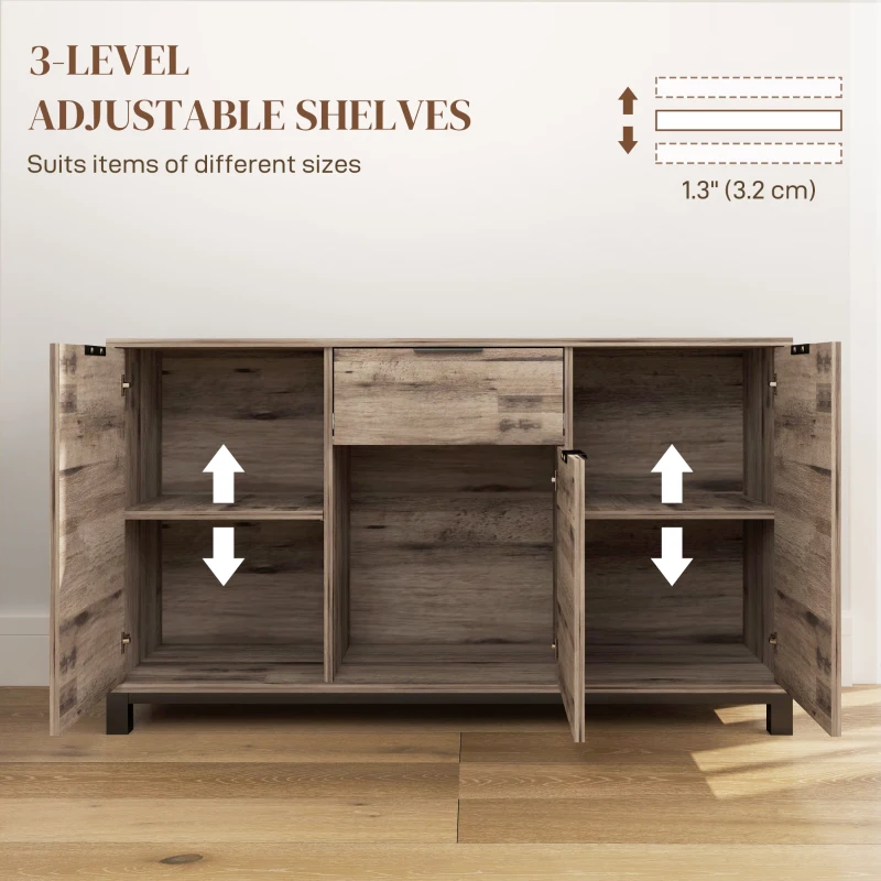 HOMCOM Bufet cu Sertar și 3 Dulapuri cu Rafturi Reglabile, 120x36,5x70 cm, Maro